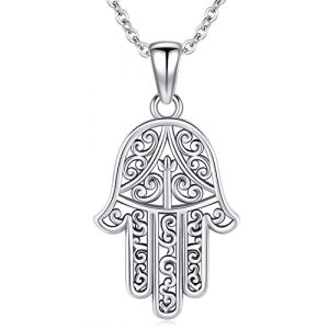 Collier Main de Fatma Argent Sterling 925, Pendentif Main de Fatma Argent pour Femme, Fatma Hamsa Pendentif Vintage Bijoux Main de Fatma Cadeaux pour Petite Amie Femme Maman (Aniu, neuf)