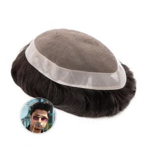 Perruque chignon homme Hommes toupet perruques de cheveux humains Fine capillaire prothèse droite vague naturelle Remy système de cheveux mâle toupet cheveux Perruque Pour Hommes(7x10) (birenyu, neuf)