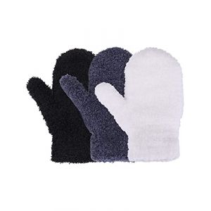 Geyoga 3 Paires Gants Enfant Tricot moufle Extensible Hiver pour Bébé Garçon Fille(4-8 Ans,Noir, Blanc, Gris Foncé) (Choiceceen, neuf)