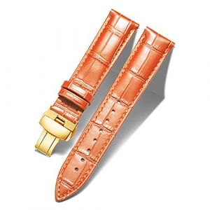 BINLUN Bracelet de Montre en Cuir Femme Homme 12mm-24mm Bracelet de Remplacement avec Boucle de D&eacute;ploiement Papillon Argent/Or/Or Rose(22mm Orange-Boucle Or) (Prince Gera Flagship Store EU Store, neuf)