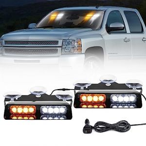 JMEST LEAD LED Stroboscopique 12V Pour Véhicule, 2x 7.2 Inch Lampe Stroboscopique à LED Pour Intérieurs de Pare-Brise, 18 modèles Feux Clignotants d'urgence Pour Voiture Camion (Ambre& Blanc) (FIVE PLUS, neuf)