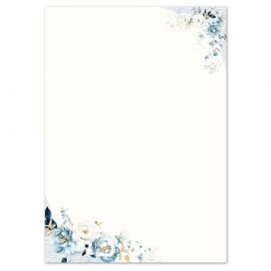 Lot de 100 feuilles de papier &agrave; lettre - Motif fleurs bleues - Format A6 (105 x 148 mm) - 90 g/m&sup2; - Motif floral (Paper-Media, neuf)
