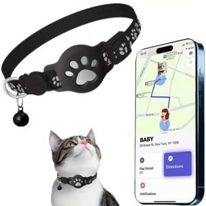 Collier GPS Chat, Traceur GPS Chat Tracker, sans Abonnement Mensuel, sans Carte SIM, Localisation Temps R&eacute;el, Imperm&eacute;able et Durable, Alerte Intelligente Anti-Perte pour Chats D'ext&eacute;rieur (Noir) (PnxA17, neuf)