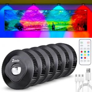 Zeadio Lampe d'armoire LED à contact avec télécommande, éclairage rechargeable pour la cuisine avec bouton-poussoir sur poussoir dimmable pour salon, chambre, cave, etc. (Pack de 6) (Zeadio FR, neuf)