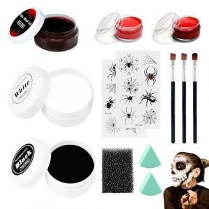 Kit Maquillage Halloween,Kit Maquillage Effrayant, 30g Sang Artificiel+ 50g Crème Noir et Blanc,Effets spéciaux maquillage, Effets Spéciaux Réalistes Maquillage Zombie, Clown, Carnaval (HFMAOYING, neuf)