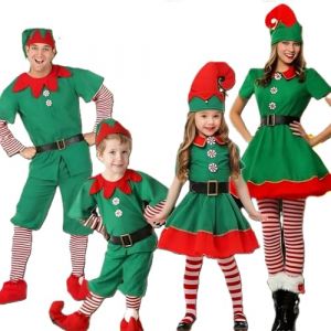 Elfe de Noël Costume pour Enfant Garçon Fille, Ensemble de Costumes d'elfe de Noël Vert, Costume Lutin avec Jupe, Ceinture, Chapeau, Chaussettes, Déguisement Elfe pour Noel Année Cosplay Carnaval (DSxnaPLQ, neuf)