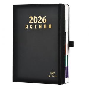Agenda 2026 Journalier - Mini Agenda 2026 Semainier - Yearly Planer 2026 2027 - avec Fermeture &Eacute;lastique, Porte-Stylo et Marque - 21 x 14,8 cm - Pages-152 Feuilles 304 Pages - Noir (Mr Cozy, neuf)