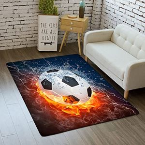 Tapis Décoration de Chambre à Coucher de Salon Garçon Fille Série de Stade de Football de Flamme de Sports 3D Tapis de Jeux pour Enfants en Flanelle Orange Rouge Bleu (Couleur 1,60x90 cm) (saixinshangmao8889, neuf)