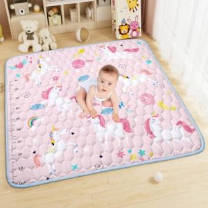 Aolso Tapis de Jeu pour Enfant Bebe, 127x127cm Tapis de Sol, Antidérapant Tapis Rampant Bébé, Tapis de Bébé Pliable, Coton Tapis Eveil Enfants avec Règle(Licorne) (YIJIABAI, neuf)