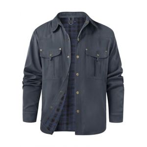 Voqeen Veste Homme Mi Saison Blouson Homme Printemps &Eacute;t&eacute; &Agrave; Manches Longues En Tissu &Agrave; Carreaux D&eacute;contract&eacute; Veste Demi Saison Robuste &Agrave; Boutons-Pression Veste D'ext&eacute;rieur Doubl&eacute;e De Flanelle (YCH_GO, neuf)