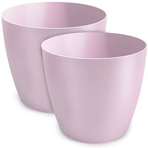 TULMERO Pot de Fleurs Mat en Plastique - Décoratif pour Grandes et Petites Plantes, Herbes Aromatiques - Lot de 2, Rose, ø 12 cm (Simon78000, neuf)