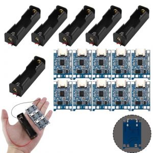 6 Pièces 3.7V 18650 Support de Batterie Boîtier en Plastique Boîte de Rangement avec Wire Leads + 10 Modules Chargeurs USB Type-C 5V 1A, Boîtiers en Plastique et Protection Intégrée (WeiLingYuanHui, neuf)