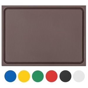 MUVELL Planche à découper en plastique PE-HD Marron, 60x40x2 cm, passe au lave-vaisselle, extra épaisse, n'abîme pas les couteaux bac à jus (Gastro Service Profis, neuf)