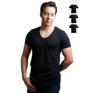 SKIPPER Lot de 3 Stretch T Shirt Homme Col V Profond I Maillot de Corps Noir I Tricot de Corps 95% Coton 5% Élasthanne I sous Chemise Manches Courtes I Label Oeko-TEX® (Skipper-wear, neuf)