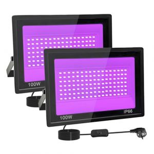 2 Pièces 100W Lumiere Noire LED, IP66 Etanche Projecteur lumière noire UV, 395-400 nm Projecteur lumière noire Avec interrupteur pour fête lumineuse, Halloween, Body Painting, Bar, Aquarium, Halloween (Aafhi for Quality Store, neuf)