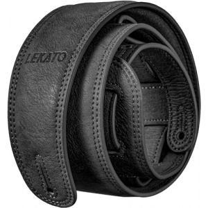 LEKATO Sangle de guitare en cuir avec rembourrage en mousse &eacute;paisse, sangle de guitare basse large pour basse, guitares lourdes, bandouli&egrave;re r&eacute;glable pour guitare classique (Noir) (ZMUK, neuf)