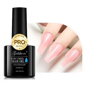 Gelike ec Gummy Base Pose Americaine: Colle Faux Ongles 6 en 1 Rose - Colle Capsule Americaine Ongle UV Rose Rubber Base, Nail Glue, 8ml Rose pastel (Gelike Store, neuf)