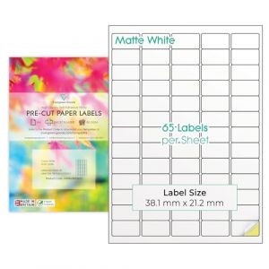 Evergreen Goods Pack de 100 feuilles A4 multi-&eacute;tiquettes (5 x 13, 65 par feuille: 6500 &eacute;tiquettes au total) Blanc mat en papier auto-adh&eacute;sif, &eacute;tiquettes multi-usages, imprimables jet d'encre et laser (Evergreen Goods Ltd, neuf)