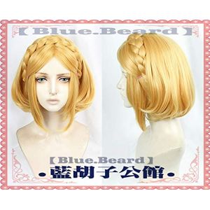 Jeu la légende de Zelda: le souffle de la princesse sauvage Zelda cheveux blonds courts résistant à la chaleur Costume Cosplay perruques + bonnet de perruque (long zhu tang, neuf)