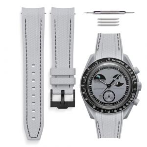HORACE Bracelet de montre universel en silicone liquide 20mm - Compatible Omega x Swatch MoonSwatch - Kit de montage inclus (Gris Clair/Couture Noir - Noir) (LCGlobal, neuf)