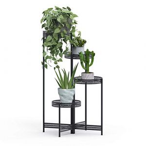 unho Porte Plantes Fer Forg&eacute;, &Eacute;tag&egrave;re Plante M&eacute;tallique de 4 Niveaux Escalier pour Plantes Fleurs Rotative Id&eacute;al pour Maison Balcon Jardin Charge Max 20kg - 53x90cm - Taille L (UNHO, neuf)