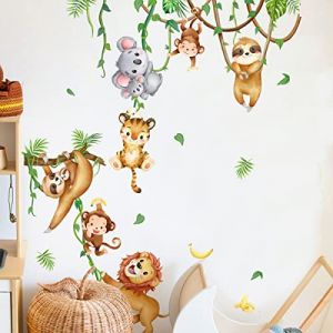 Runtoo Stickers Muraux Animaux Jungle Forêt Autocollant Mural Paresseux Koala Lion Deco Stickers Chambre Enfants Bébé Décoration (Decalplanet-EU, neuf)