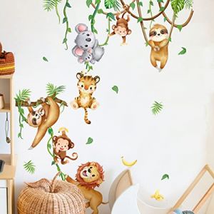 Runtoo Stickers muraux animaux de la jungle, singe, koala, lion, art mural pour chambre d'enfant, décoration d'intérieur (Decalplanet-EU, neuf)