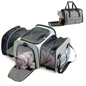 PETCUTE Sac de Transport Chat Chien,Extensible Sac de Transport pour Animal Domestique,Airline Approuvé Caisse de Transport Chat avec Matelas en Peluche Amovible,pour Voyage en Avion/Train/Voiture (PETCUTE-FR, neuf)
