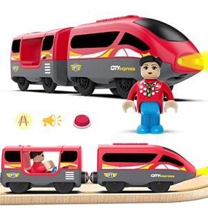 LiRiQi Train de locomotives à Piles (Connexion magnétique) - Train Électrique Haute Vitesse Compatible avec Thomas, Brio, Rails en Bois, Cadeaux Jouet pour Tout-Petits Enfants, Rouge (LimitLes, neuf)