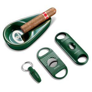 Cendrier à cigares en céramique avec coupe-cigare en V, guillotine à double lame et foret tranchant, cendrier incassable pour l'extérieur et l'intérieur (Vert) (Cigarking, neuf)