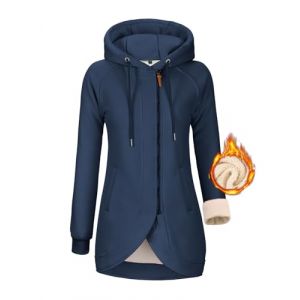 UMIPUBO Veste Polaire Femme Automne Hiver Sweats &agrave; Capuche Long Chaude Hoodie Sweatshirts Asym&eacute;trique Zipp&eacute; Blouson Grande Taille Manteau(Bleu Marine,M) (Bukely, neuf)