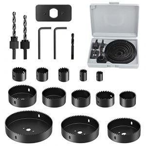 Ensemble de 19 Pièces,13 Scies Cloches Bois de 19 mm à 127 mm, Coffret Scie Cloche Reglable avec 2 Clés Hexagonales, 2 Tiges de Bielle, 1 Foret, 1 Plaque de Montage, pour Plastique, Placo, Trepan (jingjie231335, neuf)