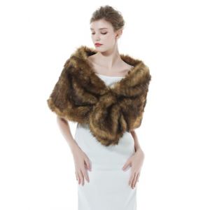 BEAUTELICATE Châle Étole en Fausse Fourrure Veste Cape De Femme Mariage Hiver 1920s Gatsby Flapper Costume sur Robe de Soirée Mariée Cérémonie Fête(Marron, M) (BEAUTELICATE-FR, neuf)
