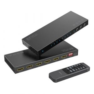 HDMI Matrix 4x2 4K 60Hz, PORTTA HDMI Switch Splitter 4 in 2 Out avec Toslink 3.5mm Audio Extractor, Arc, 16 EDID Modes, 4K Downscale, et IR Télécommande, SoutienHDMI 2.0b HDCP 2.3/2.2 HDR 3D CEC (Portta EU, neuf)