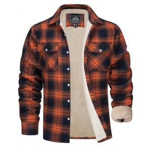 MAGCOMSEN Veste d'hiver pour homme - Doubl&eacute;e - Veste thermique &agrave; carreaux - Chemise de loisirs avec plusieurs poches - En coton - Chaude, Orange, M (MAGCOMSEN SHOP, neuf)