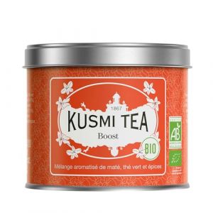Kusmi Tea - Boost Bio - Thé Biologique - Mélange Aromatisé de Maté, Thé Vert et Épices - Cannelle, Cardamome et Gingembre - Recette Tonique - Boîte Thé Métal 100g - Quantité pour environ 50 Tasses (Kusmi Tea - Paris, neuf)