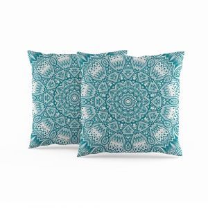 ggaimwf Housses de Coussin marocaines 50x50cm Turquoise Coussins Ethniques Boho Style Indien Abstrait Mandala Arabesque Méditation Housse de Coussin pour canapé Salon Lit Taie d'oreiller Lot de 2 (ggaimwf EU, neuf)