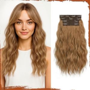Sofeiyan Clip in Extensions, 4PCS 40 cm Haarverlängerung für Damen, Lockige Dicke Synthetische Haarextensions zum Einklippen Natürliches Weiches Clip in Haarteil,Châtaigne (SofeiyanEU, neuf)