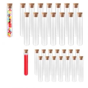 SZZETK 30 Morceaux de Tubes à Essai avec Liège（16 x 100mm and 12 x 75mm）, Tube à Essai, Tubes à Essai en Plastique, Tubes à Essai Pour Les Fleurs, Laboratoires épices Mariages, Cadeaux Invités (SZZETK, neuf)