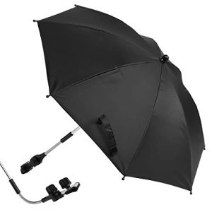 Parasol universel UV 50+ avec pince r&eacute;glable et bras flexible pour poussette, poussette, v&eacute;lo, fauteuil roulant, chaise de plage (noir, 75 cm (l) (Needtogrow, neuf)