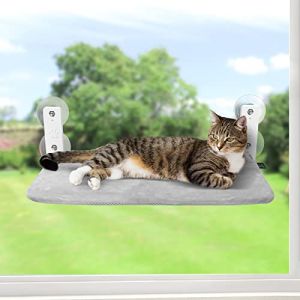 GUUSII HOME Hamac Chat Fenetre Ventouse Panier Perchoir Suspendu pour Petits Pliable Transat Ttagere Lit Support Fenêtre pour Interieur Grands Chats avec Tapis Réversible Lavable en Machine (Gris,M) (GUUSII HOME, neuf)