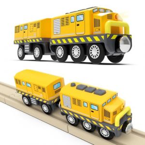 Cylora Train Electrique Enfant, Train de Locomotives &agrave; Piles (Connexion magn&eacute;tique), Voiture avec Son et Lumi&egrave;re, Jouet pour Voie Ferr&eacute;e Compatible avec Thomas Brio, Jouet Enfant 3 4 5 6 7 8, Jaune (haoshiguan, neuf)