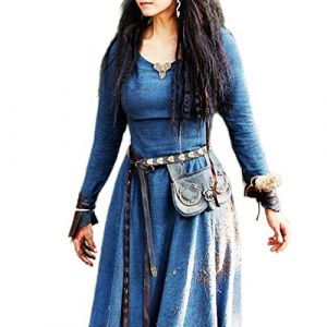 WEITING Robe Médiévale Femmes Manches Longues Maxi Robe Vintage Fée Elfe Robe Renaissance Celtique Viking Gothique Vêtements Fantasy Ball -Bleu,5XL (JF nysm, neuf)