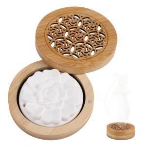 Diffuseur d'Huiles Essentielles en Pl&acirc;tre avec Bo&icirc;te &agrave; Parfum en Bois, Artisanat en Pl&acirc;tre &Eacute;l&eacute;gant Pierre Diffuseur pour Le Bureau, Le Salon, Le Salle de Bain, et Le Chambre (HongJuTianXiang, neuf)