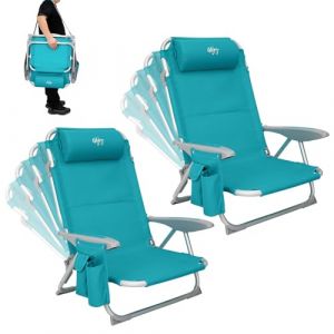 #WEJOY Chaise de Plage Pliable Lot de 2 Fauteuil de Plage Camping à 4 Position Réglable Siege de Plage Pliante Portable Chaise Basse de Camping en Aluminium Charge 120 kg pour Picnic Jardin, Cyan (Sleep Master EU, neuf)