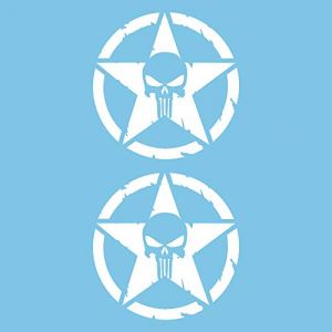 Autodomy Autocollants Tête de Mort Étoile Fondu Crâne Off Road 2 Unités | Autocollant Tete de Mort pour la Voiture ou la Moto | Sticker Skull Blanc 25 cm (Domy Company, neuf)