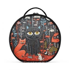 Art Abstrait De Chat Noir Cr&eacute;ativit&eacute; Trousse Sac Cosm&eacute;tique Circulaire de Maquillage Pochette Sacs avec Cloisons Amovibles pour Voyage Filles (HULAHULA, neuf)