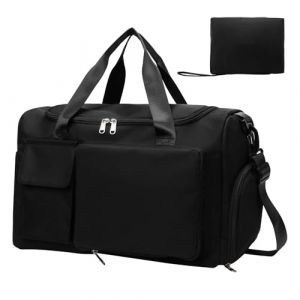 Comzantor Sac de Voyage Sport Pliable avec Compartiment, Week-End Hommes et Femmes pour Les Voyages, Sportives, Entra&icirc;nement(Noir) (COMAN STORE S.R.L., neuf)