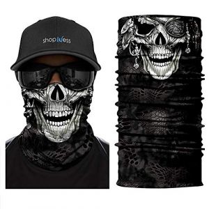 ShopINess Cache-Cou Moto Multifonction Tête de Mort – Tour de Cou Sport Homme Femme, Foulard Bandana Masque Crâne pour Moto, Ski, Randonnée, Halloween (Pirate) (ShopINess, neuf)