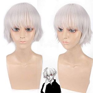 2019 haute qualité pas cher Anime Tokyo Ghouls Ken Kaneki Cosplay perruque filles garçons Uta court noir gris blanc perruques de cheveux synthétiques une taille Ken Kaneki perruque (long zhu tang, neuf)